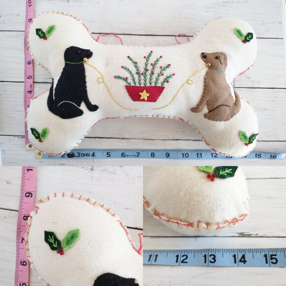 Sturbridge Yankee Holiday Dog Bone Pillow Vintage Christmas Wall Hanging Fabric - Picture 4 of 11